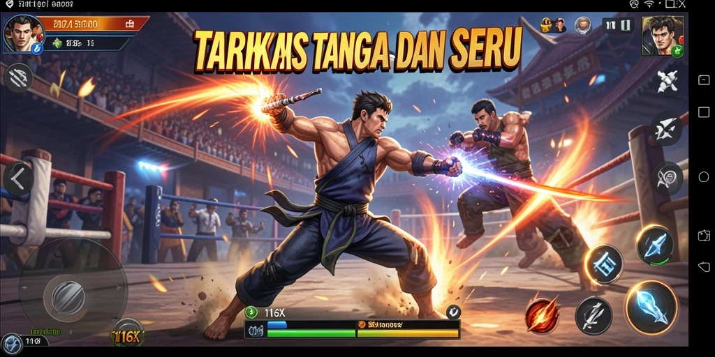 Tangkapan layar gameplay pertarungan dinamis di 116X.