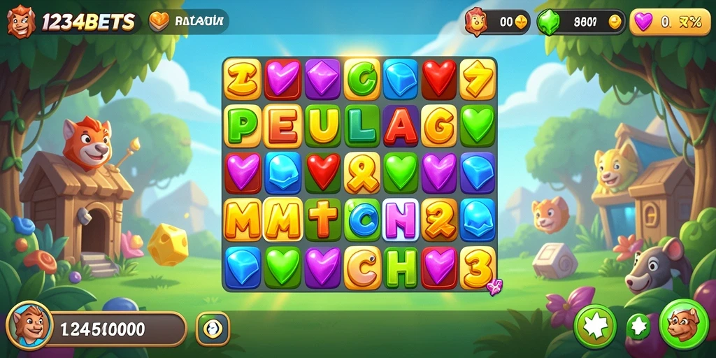 Gameplay seru 1234BETS dengan tantangan Match-3 yang menarik.