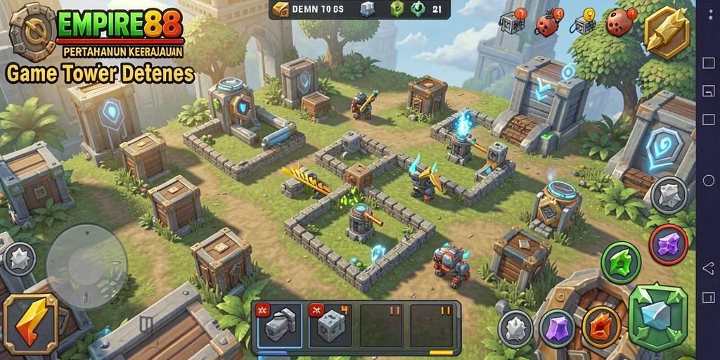 Screenshot gameplay EMPIRE88 menampilkan strategi Tower Defense yang mendebarkan.