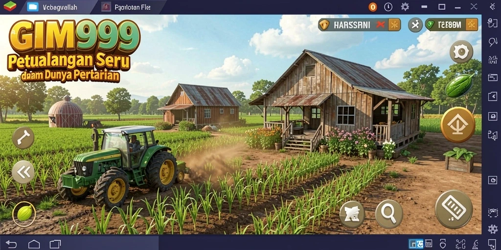 Tampilan gameplay GIM999 yang menggambarkan aktivitas bertani.
