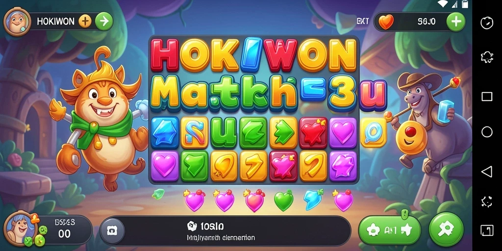 Tampilan gameplay seru HOKIWON di saat mencocokkan tiga buah yang sama.