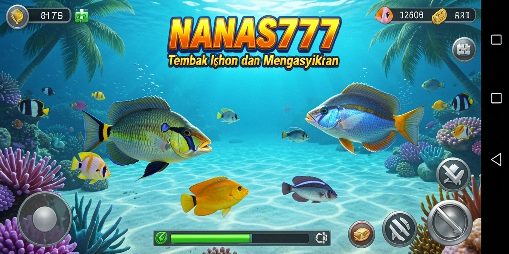 Tampilan gameplay NANAS777 dengan aksi menembak ikan yang seru.