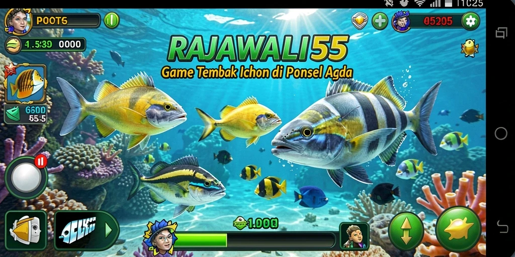 Screenshot RAJAWALI55 menampilkan aksi menembak ikan dengan grafis yang menarik.