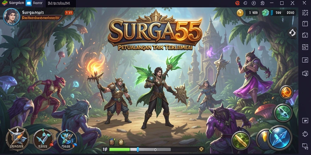 Screenshot SURGA55 menampilkan suasana pertempuran seru di dunia RPG.