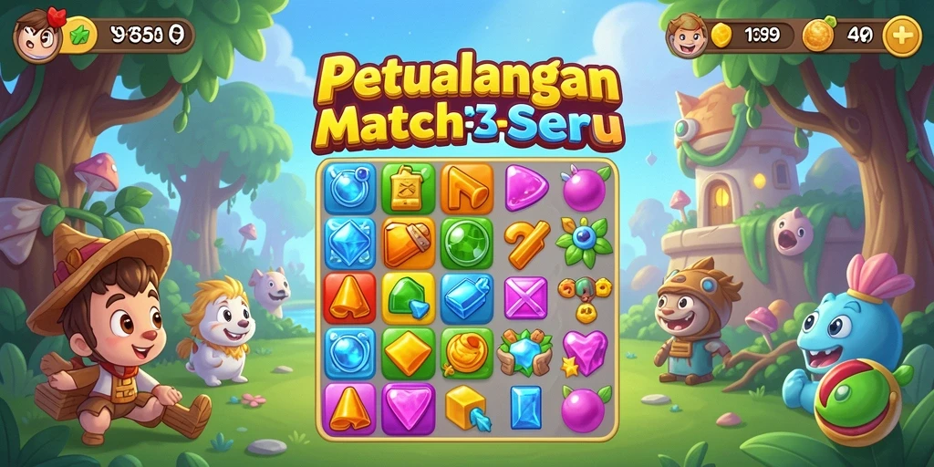 Screenshot gameplay Y89 menampilkan suasana menawan Match-3.